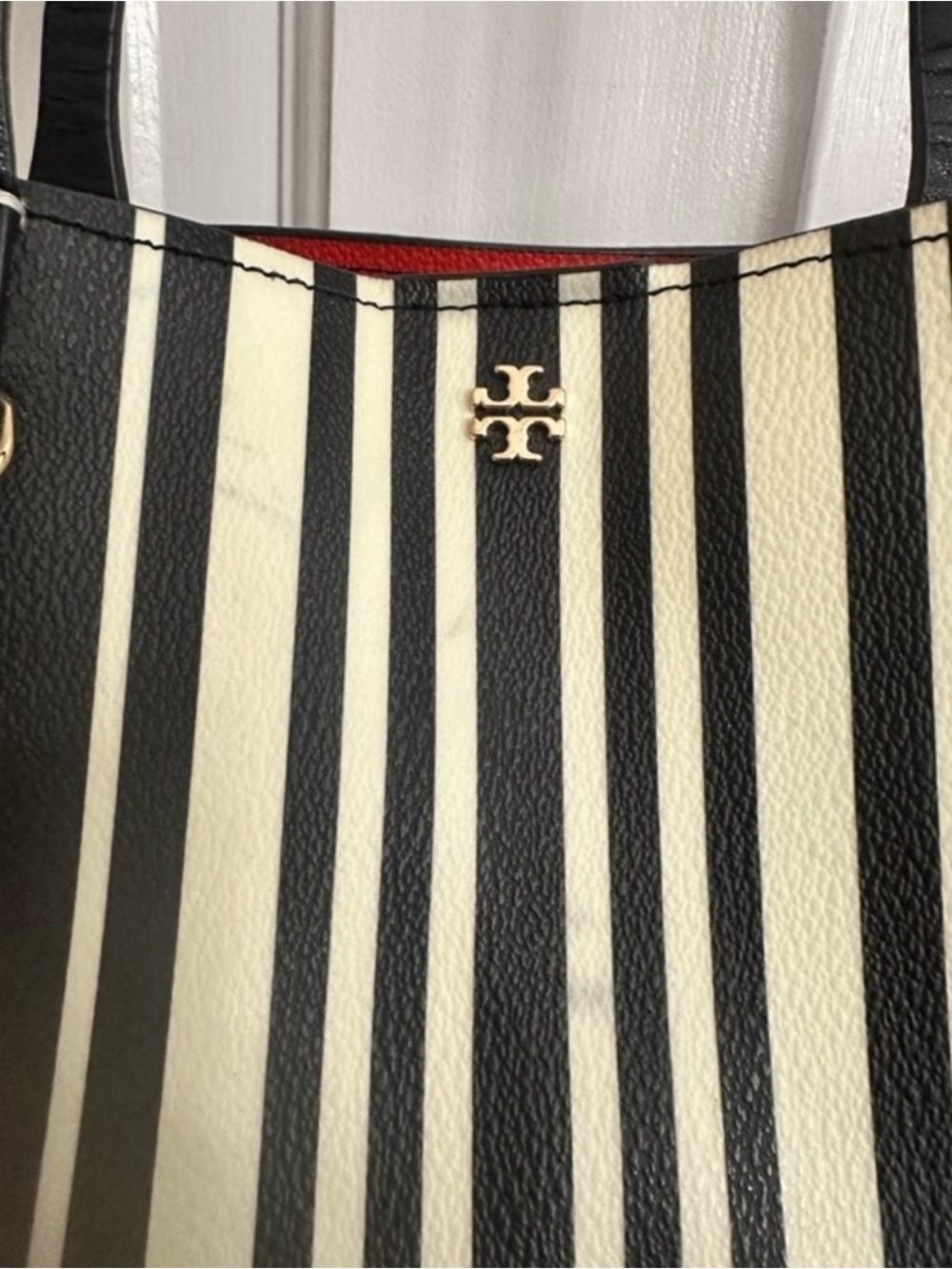 Tory Burch Kerrington Black & White Striped Square Tote - Picture 2 of 16